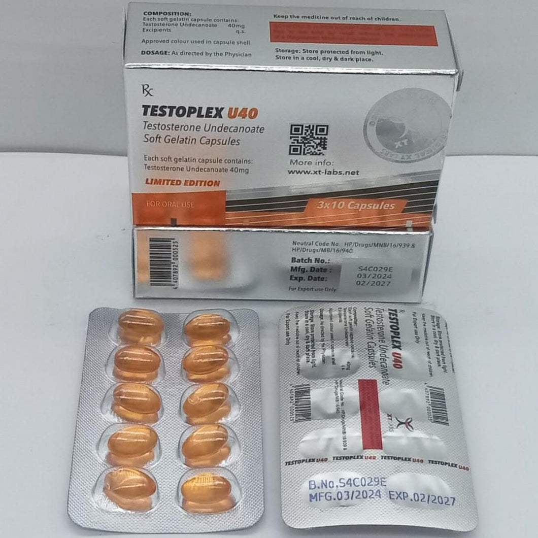 *Testoplex U40 | Undecanoato de Testosterona ORAL 40mg 30 cápsulas Orales XT Labs - Super Soldados